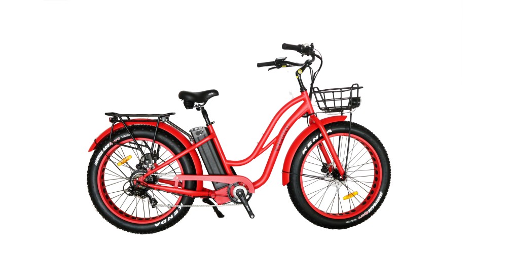 Fat Bike Electrique BEACH CRUISER Femme mixte couleur rouge mat