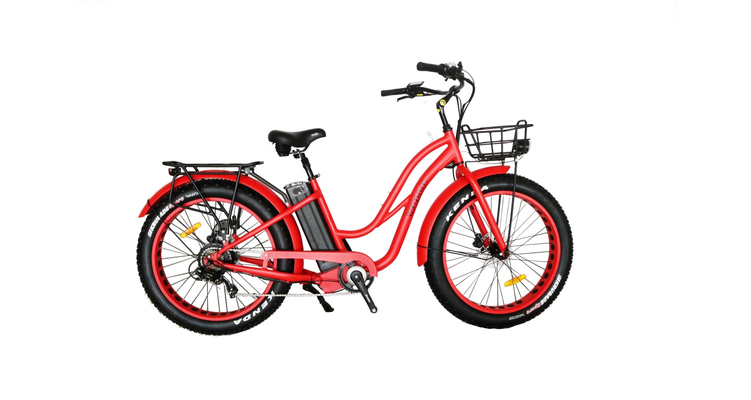 Fat Bike Electrique BEACH CRUISER Femme mixte couleur rouge mat